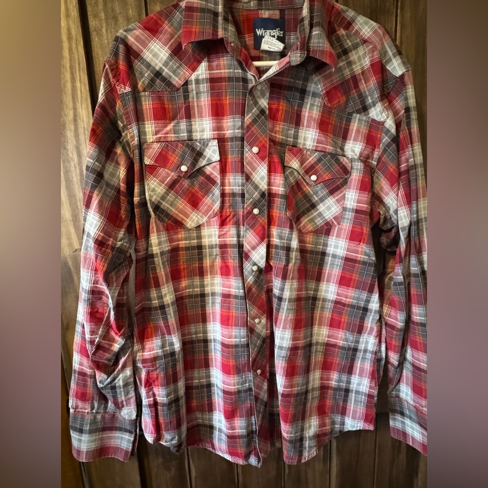 Wrangler Pearl Snap Mens Large Red Plaid